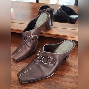 Aerosols brown leather slip on heels, Size 9.5